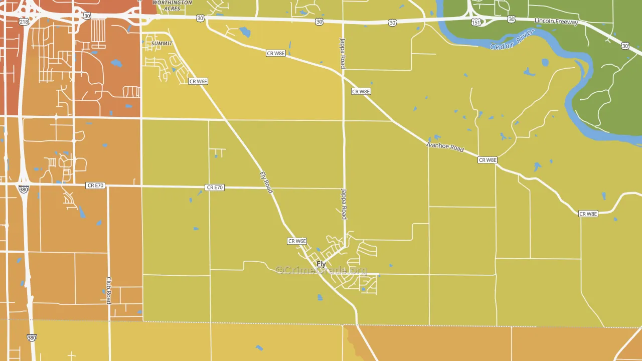 Ely, IA Map of Vehicle Theft Rates