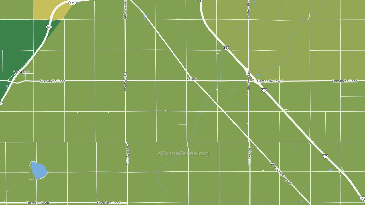 Elyria, KS Map of Vehicle Theft Rates