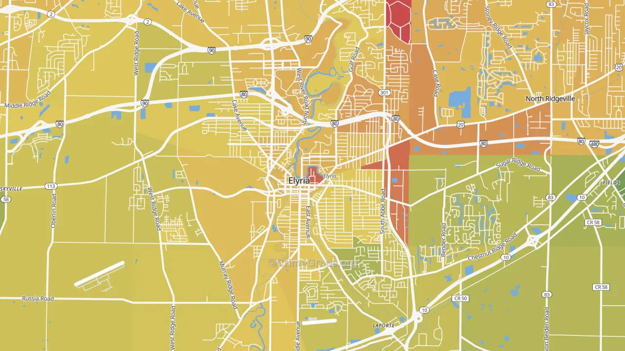 Elyria, OH Map of Vehicle Theft Rates