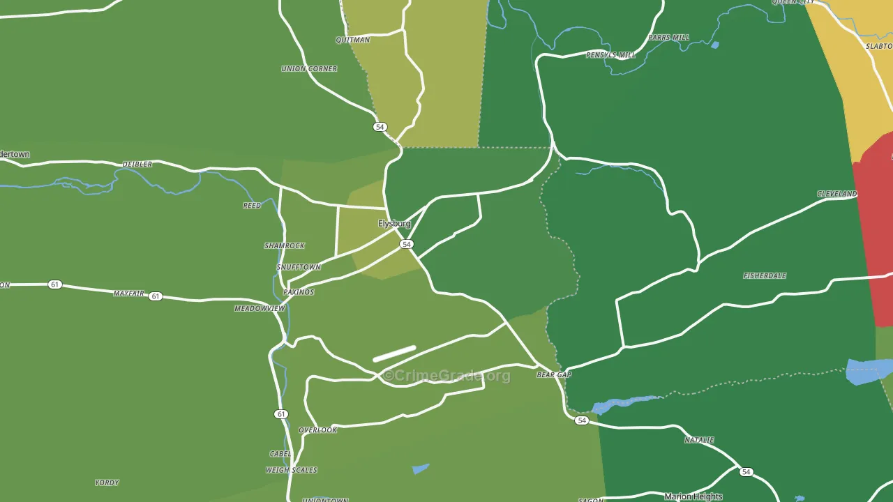 Elysburg, PA Map of Vehicle Theft Rates