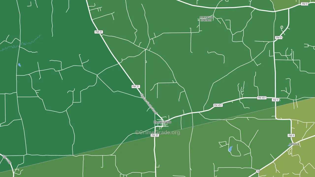 Elysian Fields, TX Map of Vehicle Theft Rates