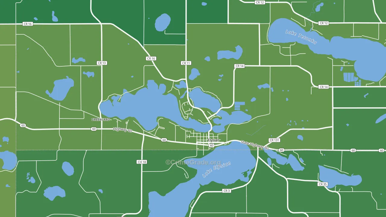Elysian, MN Map of Vehicle Theft Rates