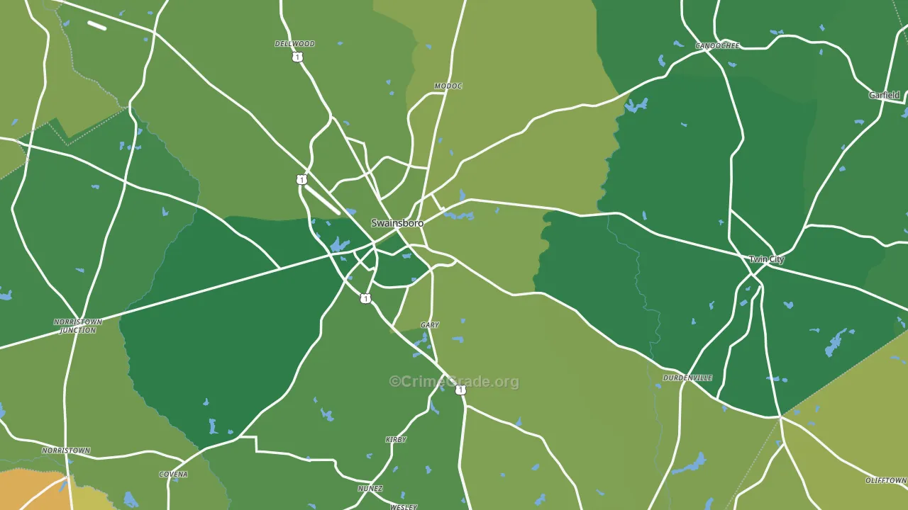 Emanuel County, GA Map of Vehicle Theft Rates