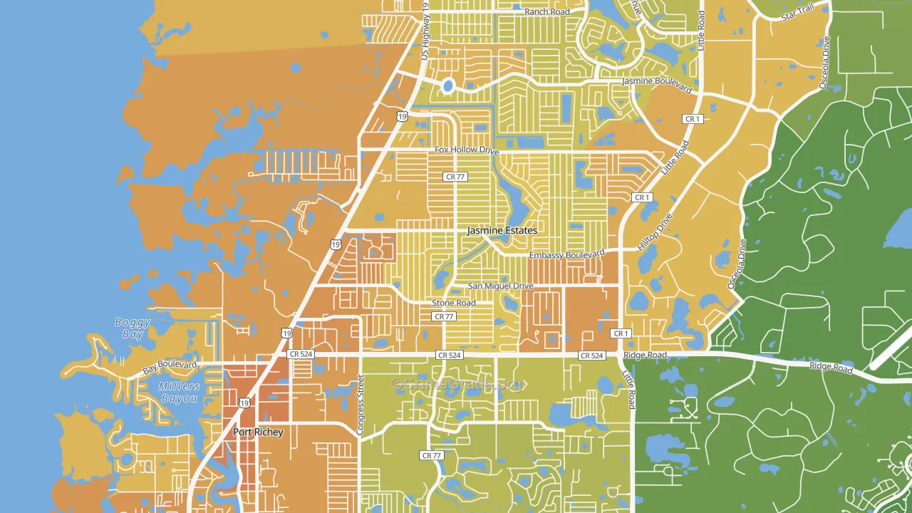 Embassy Hills, Jasmine Estates, FL Map of Vehicle Theft Rates