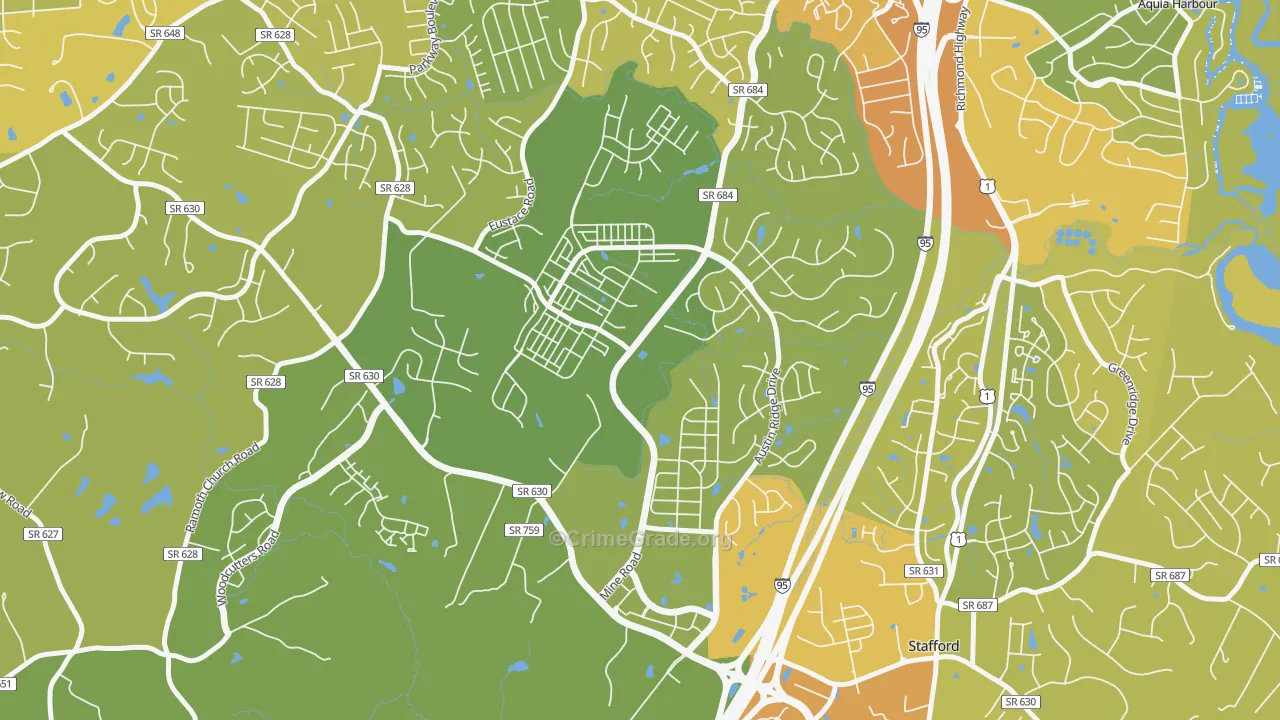Embrey Mill, Stafford, VA Map of Vehicle Theft Rates