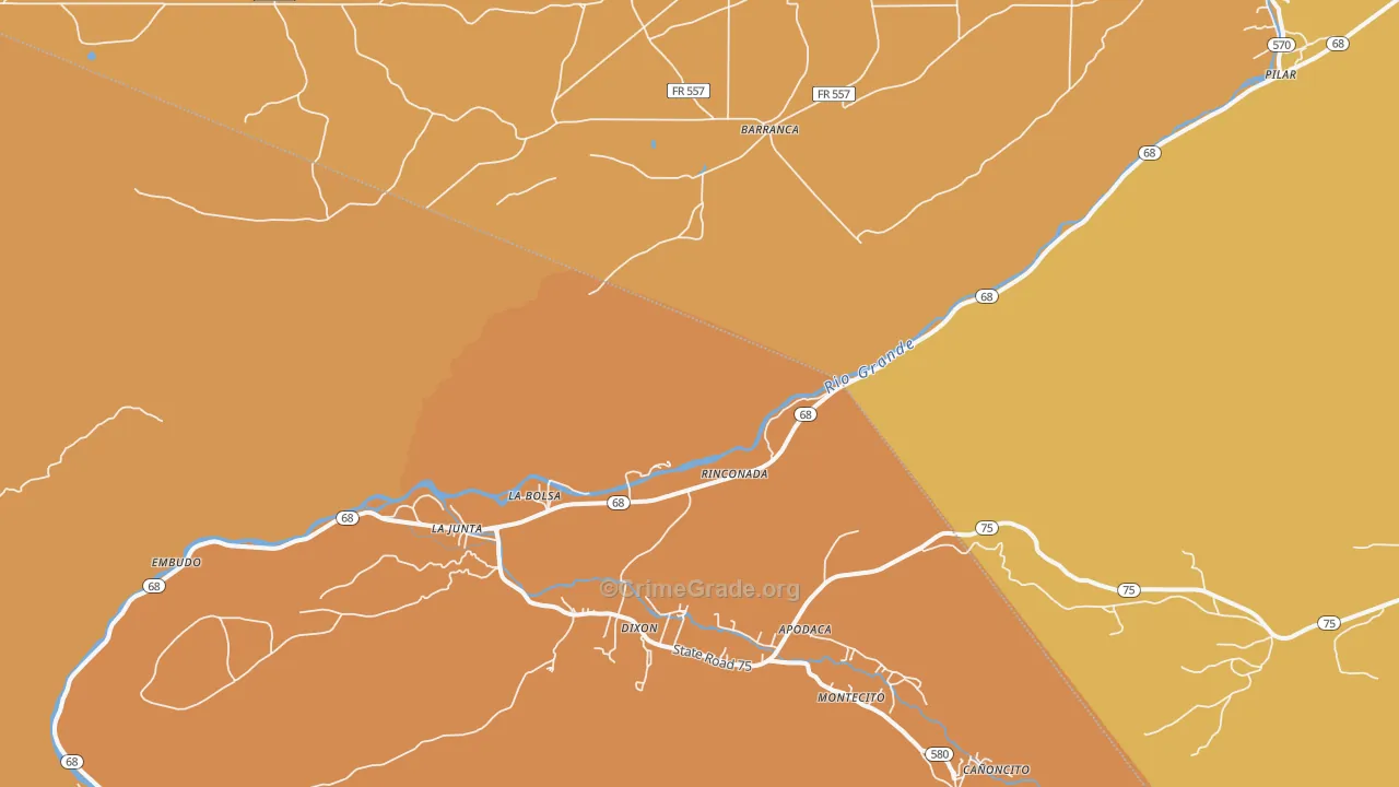 Embudo, NM Map of Vehicle Theft Rates
