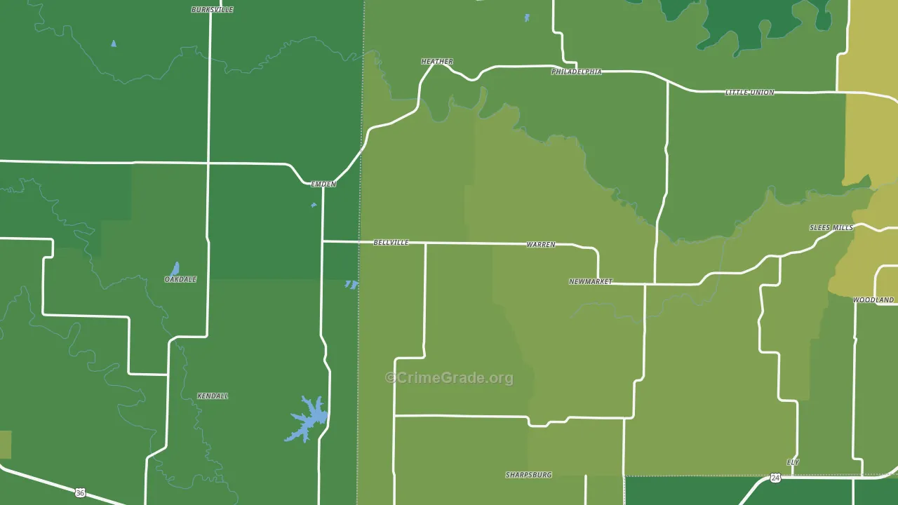 Emden, MO Map of Vehicle Theft Rates