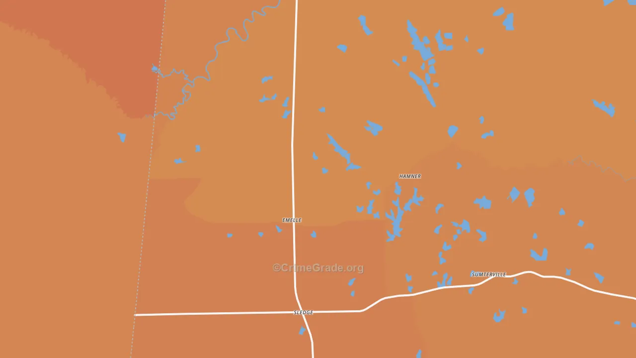 Emelle, AL Map of Vehicle Theft Rates