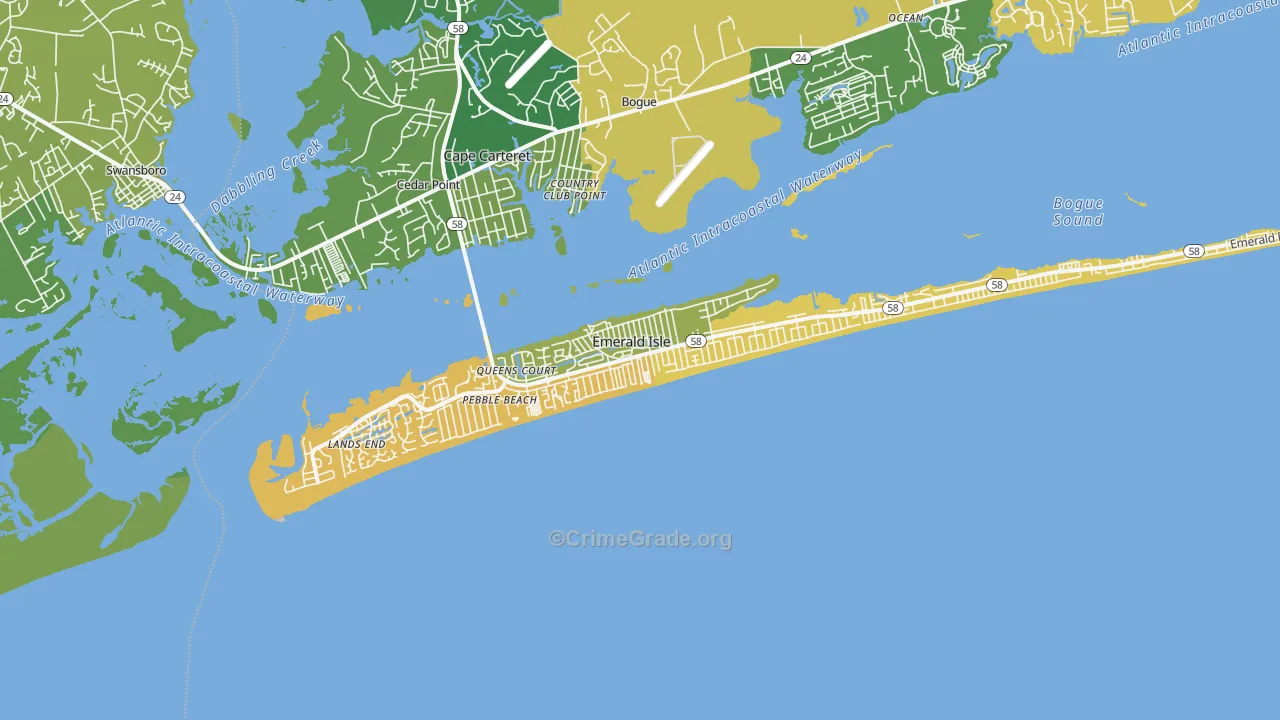 Emerald Isle, NC Map of Vehicle Theft Rates