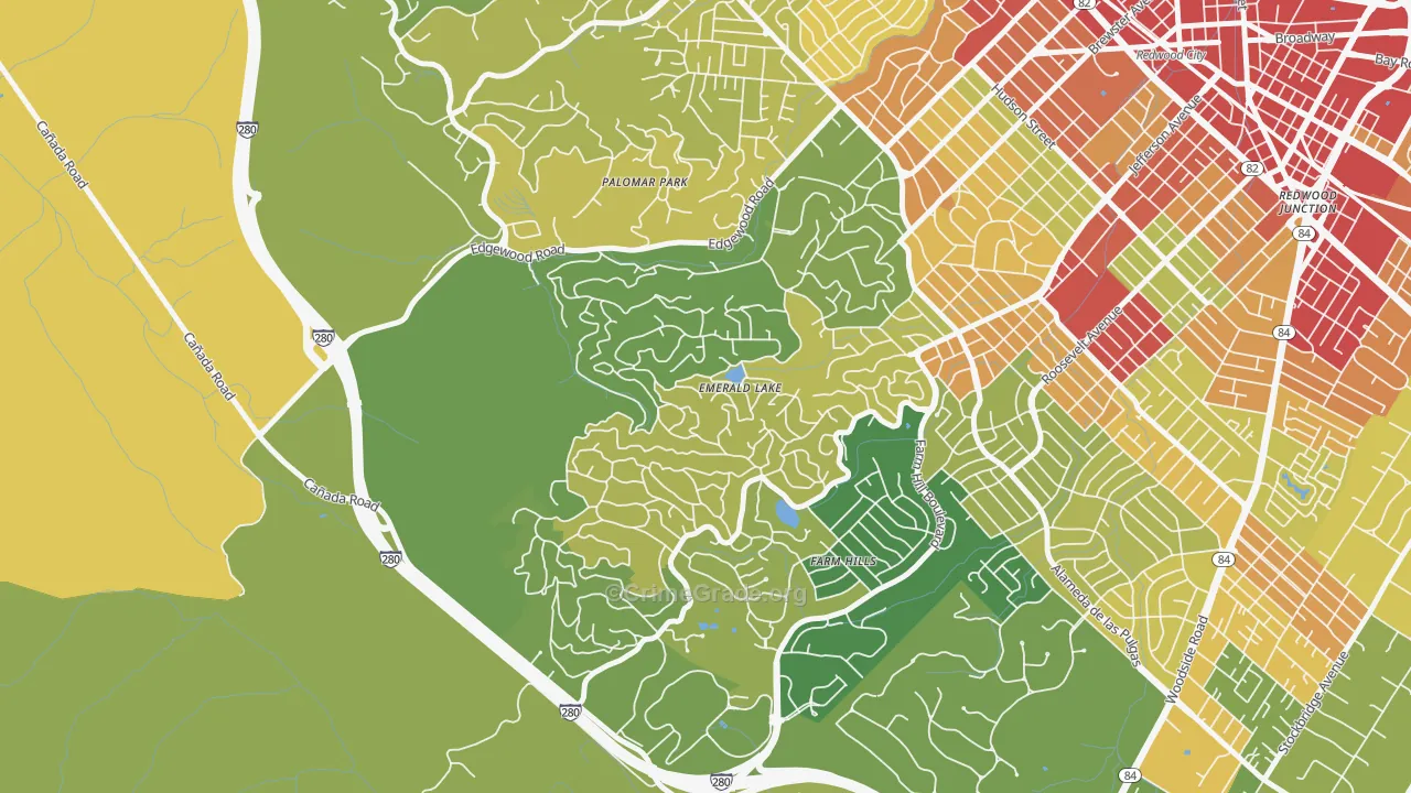 Emerald Lake Hills, Redwood City, CA Map of Vehicle Theft Rates