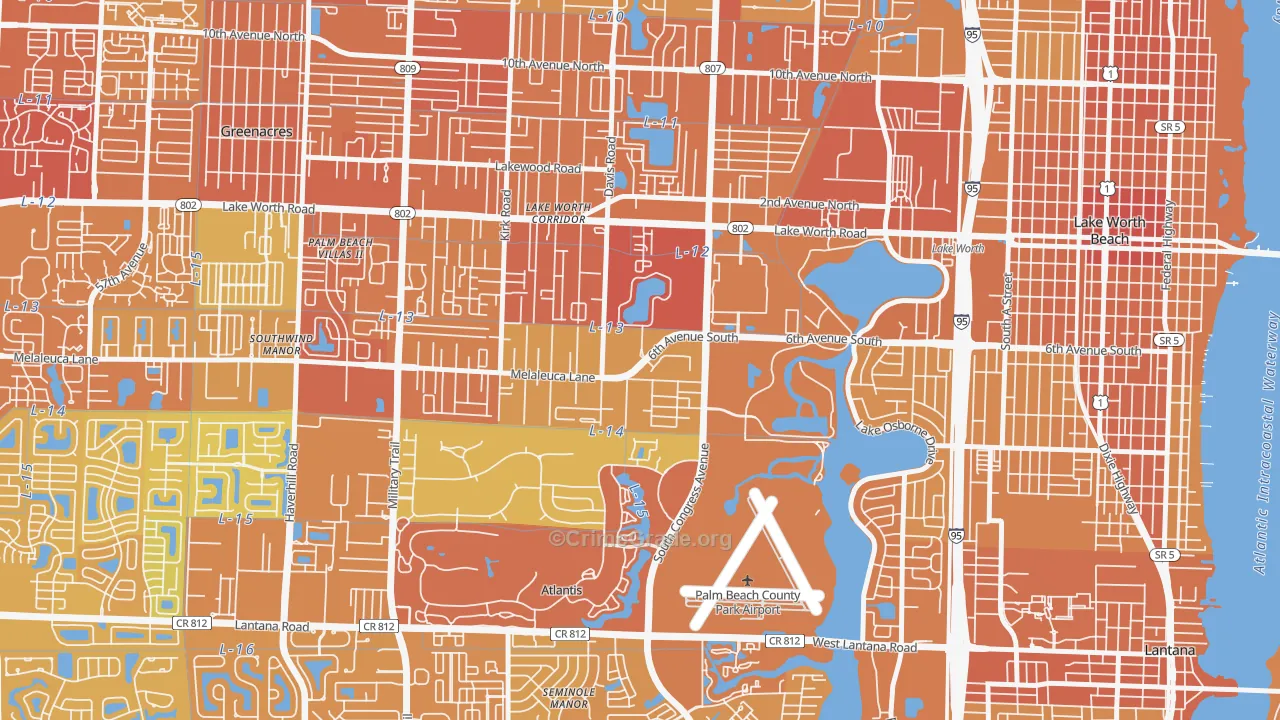Emerald Lake-Miami, Lake Worth, FL Map of Vehicle Theft Rates
