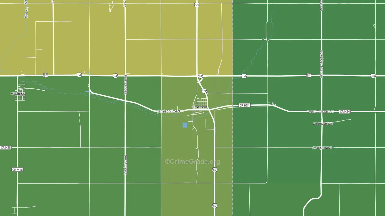 Emerson, IA Map of Vehicle Theft Rates