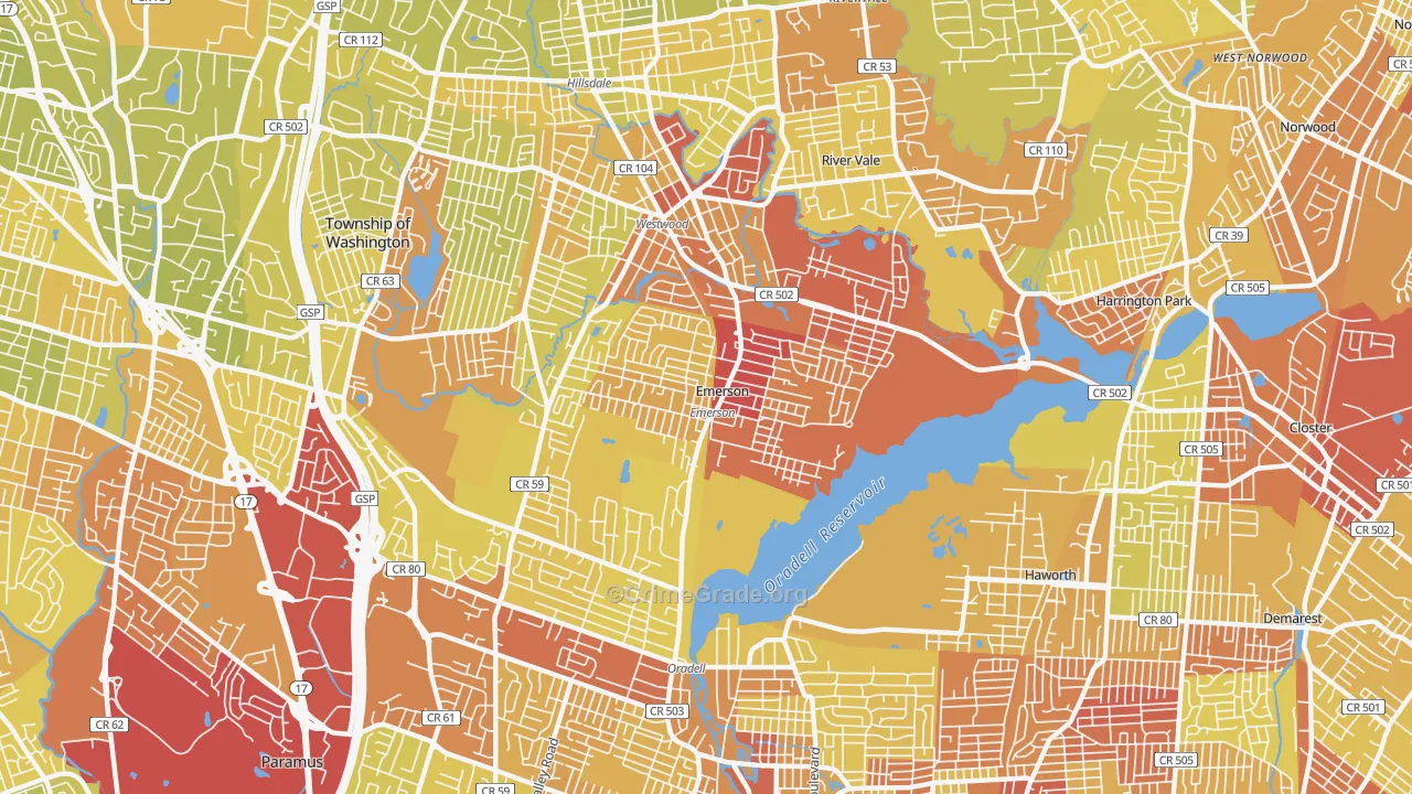 Emerson, NJ Map of Vehicle Theft Rates