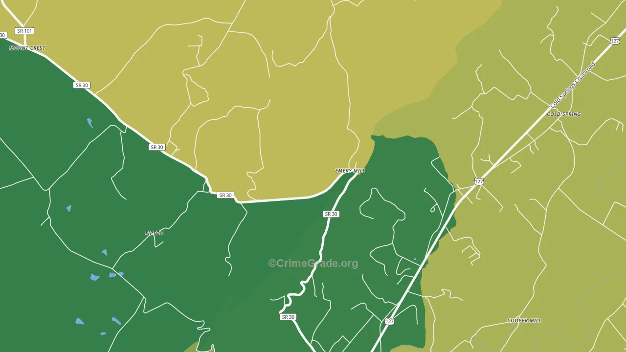 Emery Mill, TN Map of Vehicle Theft Rates