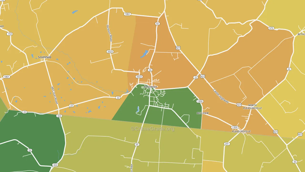 Eminence, KY Map of Vehicle Theft Rates
