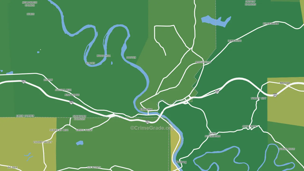 Emlenton, PA Map of Vehicle Theft Rates