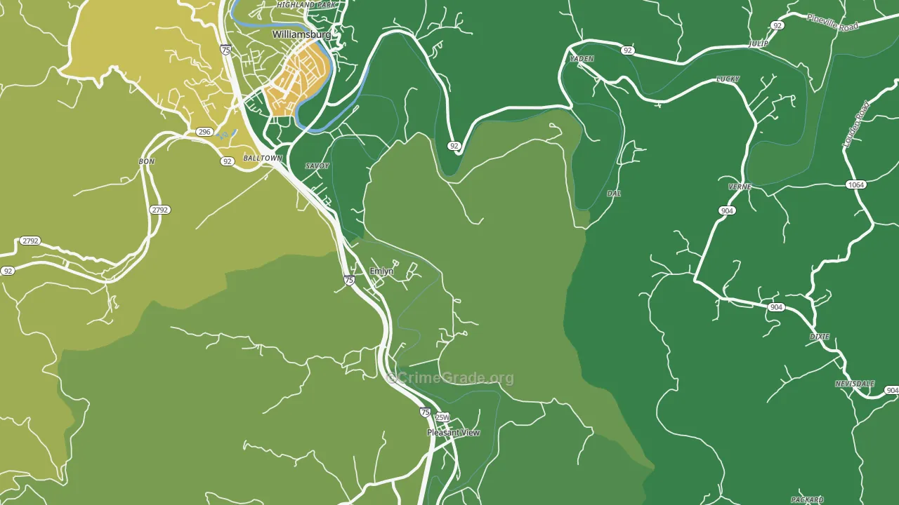 Emlyn, KY Map of Vehicle Theft Rates