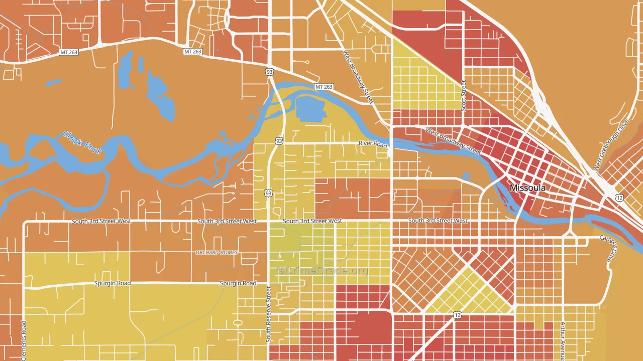 Emma Dickinson Orchard Homes, Missoula, MT Map of Vehicle Theft Rates