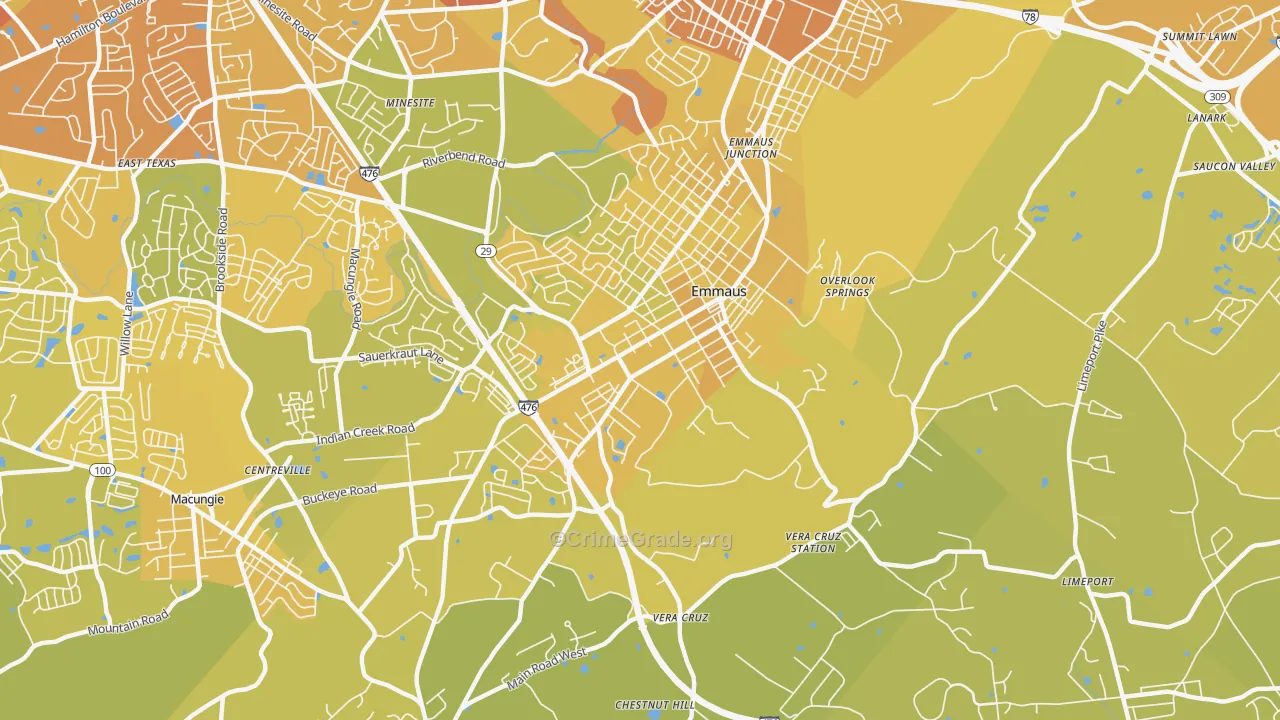 Emmaus, PA Map of Vehicle Theft Rates
