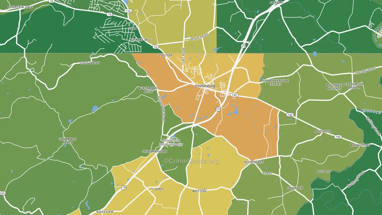 Emmitsburg, MD Map of Vehicle Theft Rates