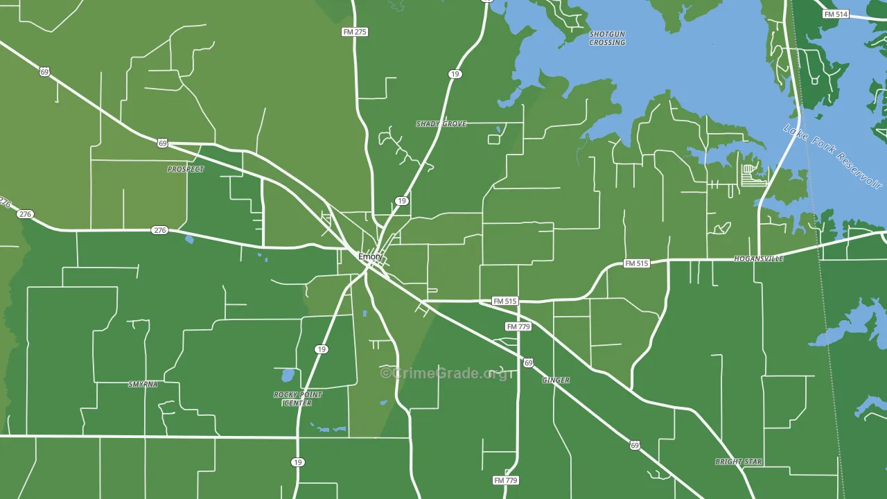 Emory, TX Map of Vehicle Theft Rates