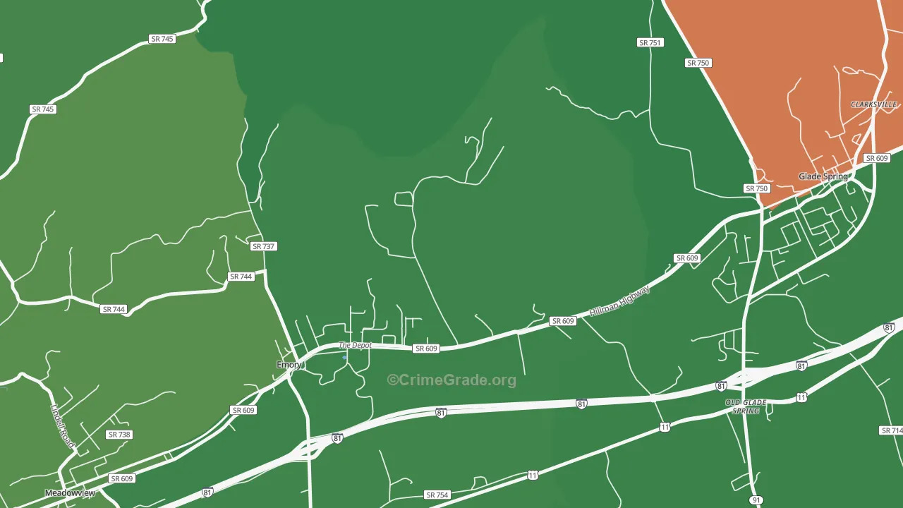 Emory, VA Map of Vehicle Theft Rates