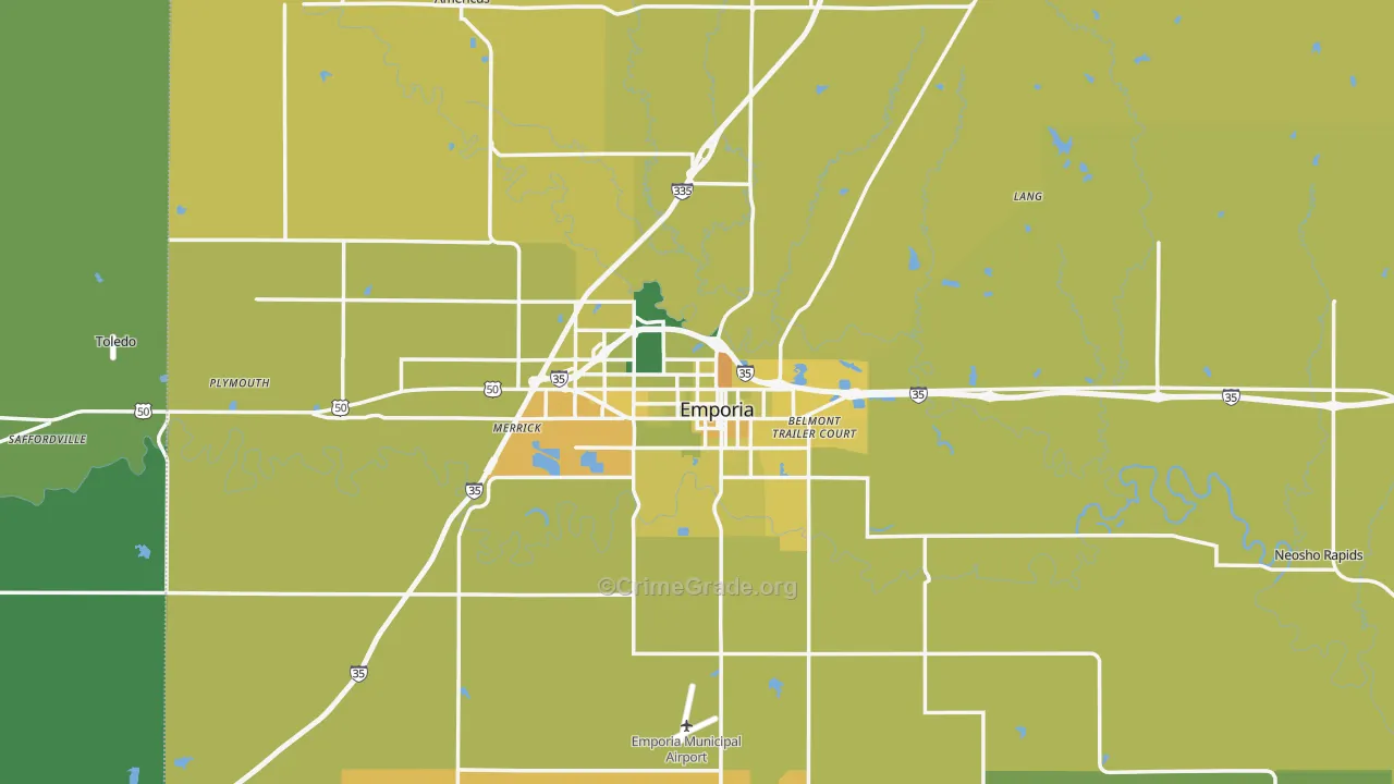Emporia, KS Map of Vehicle Theft Rates