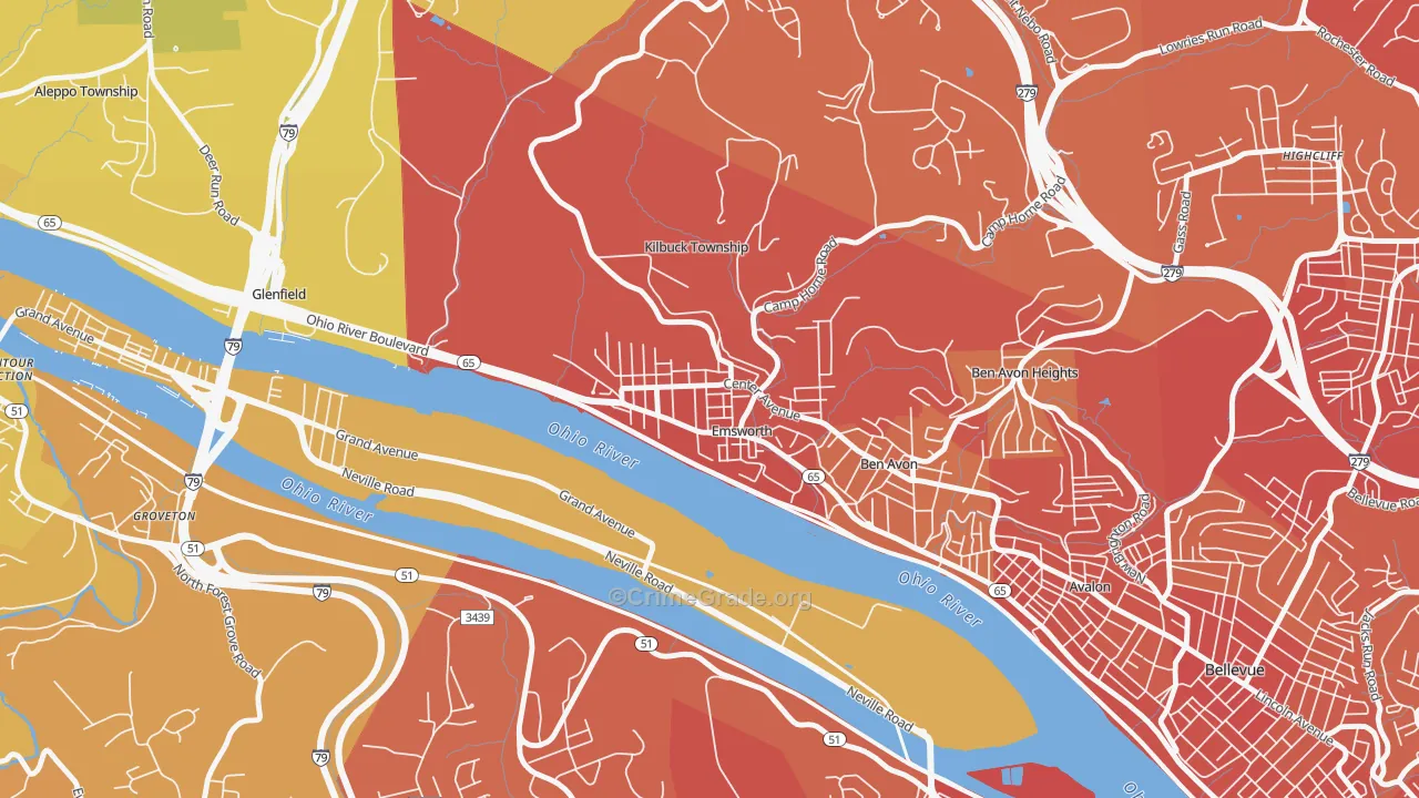 Emsworth, PA Map of Vehicle Theft Rates