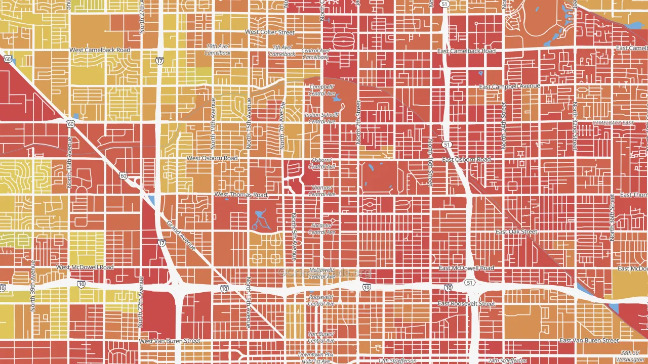 Encanto, Phoenix, AZ Map of Vehicle Theft Rates