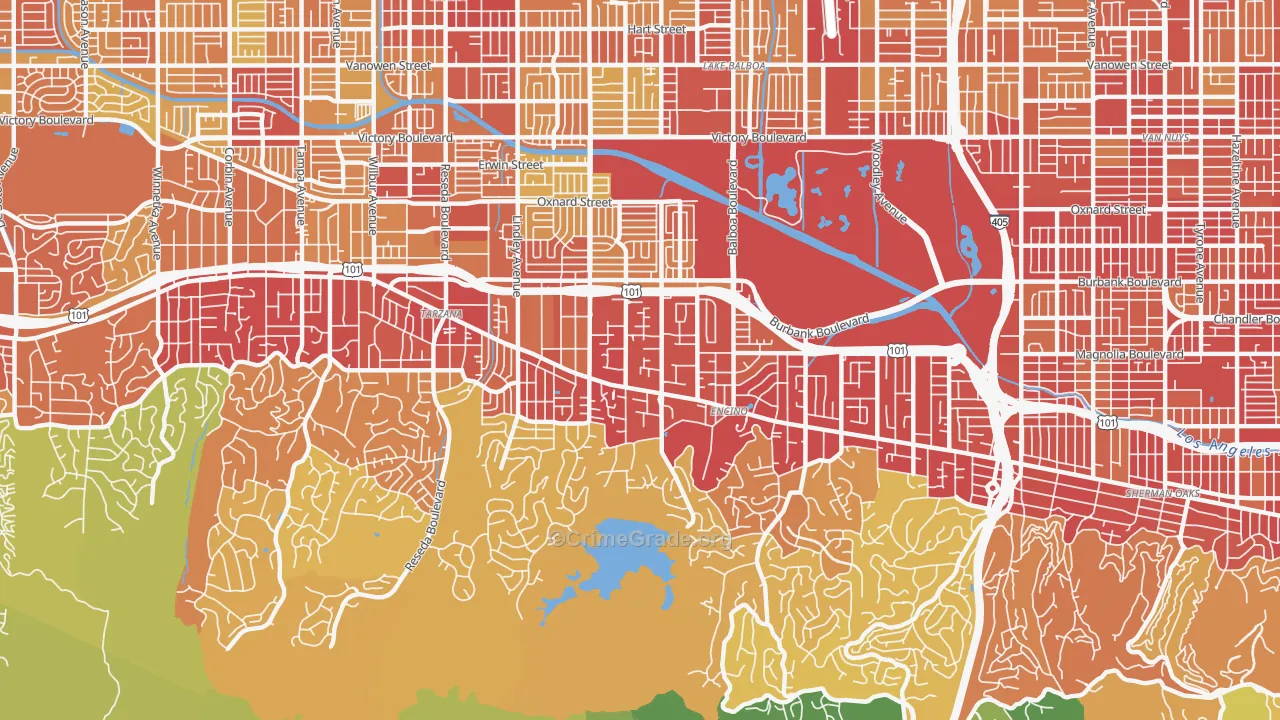 Encino, CA Map of Vehicle Theft Rates