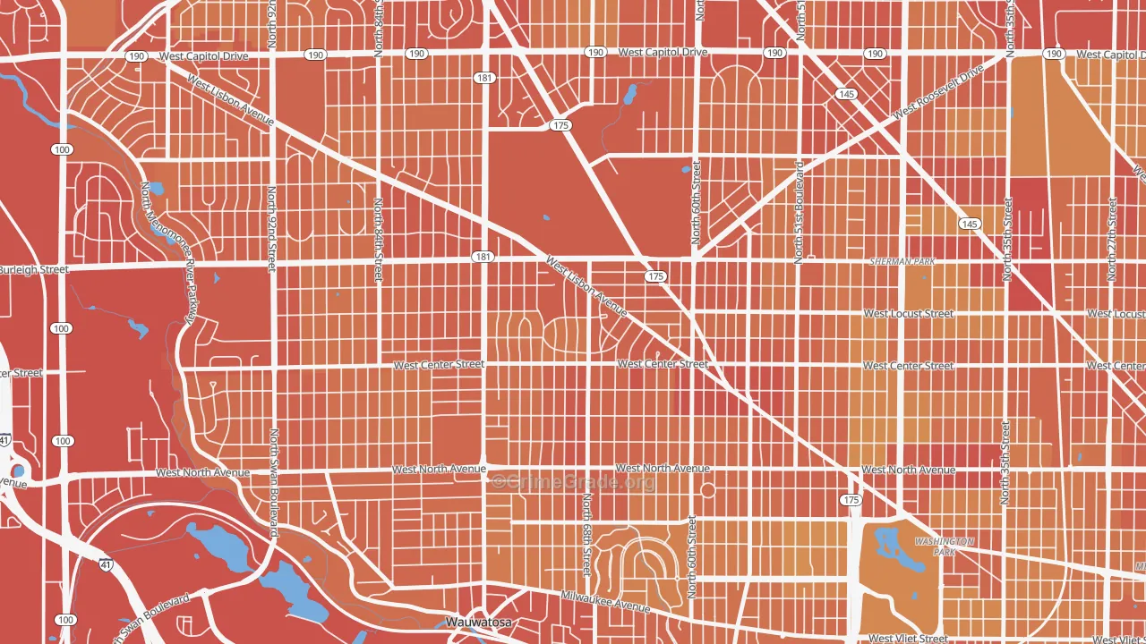 Enderis Park, Milwaukee, WI Map of Vehicle Theft Rates