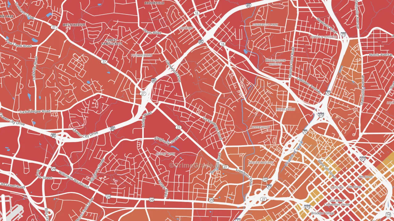 Enderly Park, Charlotte, NC Map of Vehicle Theft Rates