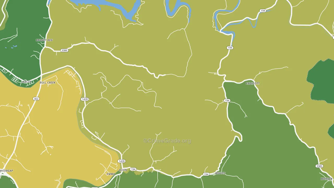 Endicott, KY Map of Vehicle Theft Rates