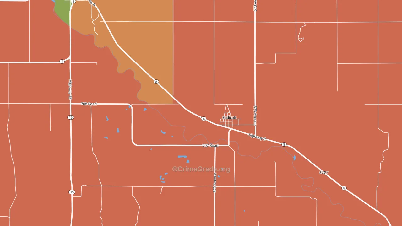 Endicott, NE Map of Vehicle Theft Rates