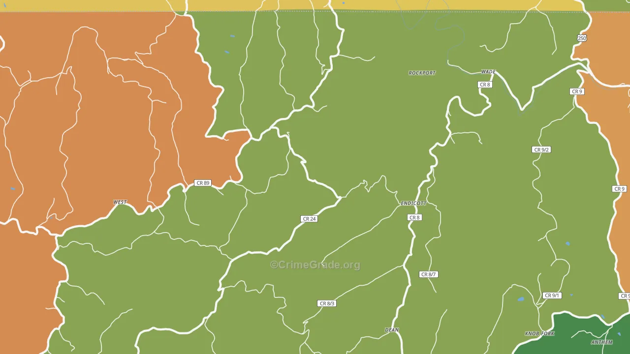 Endicott, WV Map of Vehicle Theft Rates