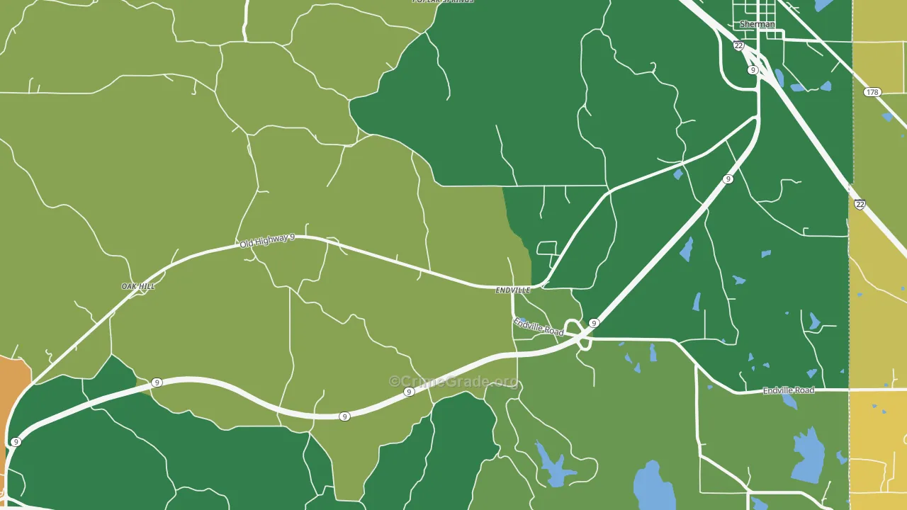 Endville, MS Map of Vehicle Theft Rates