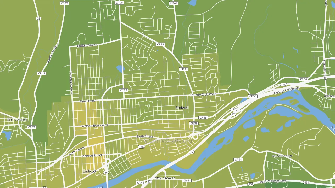 Endwell, NY Map of Vehicle Theft Rates