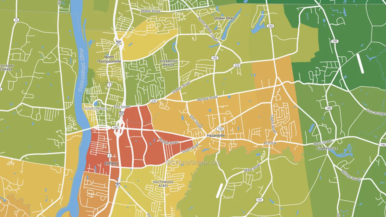 Enfield, CT Map of Vehicle Theft Rates