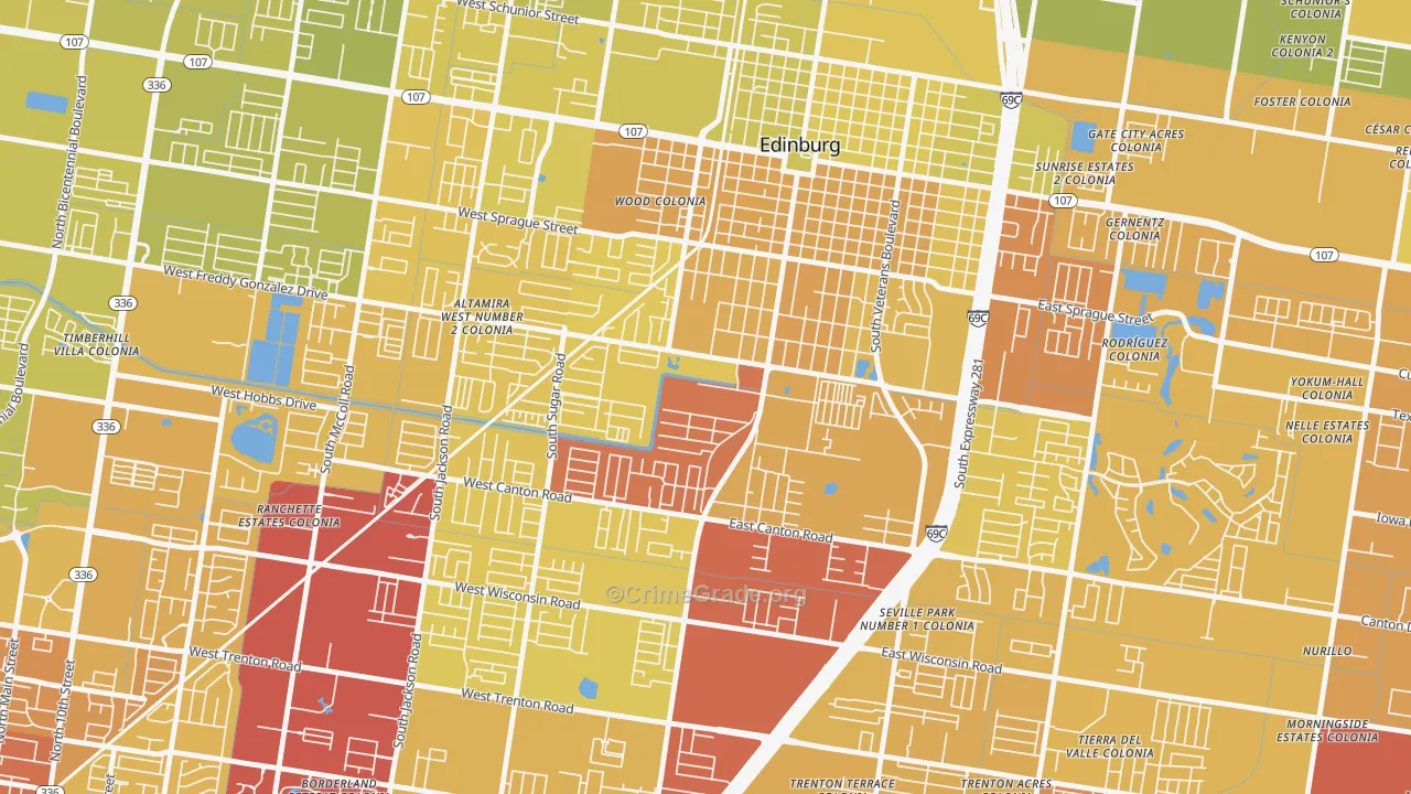 Enfield Estates, Edinburg, TX Map of Vehicle Theft Rates