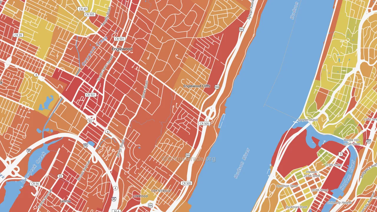 Englewood Cliffs, NJ Map of Vehicle Theft Rates