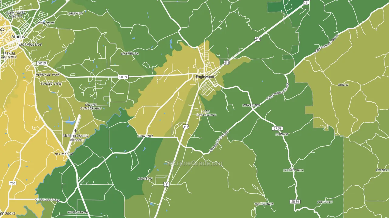 Englewood, TN Map of Vehicle Theft Rates