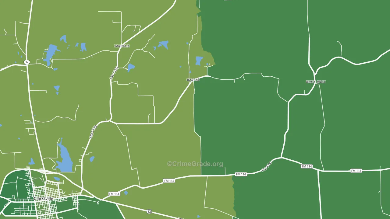 English, TX Map of Vehicle Theft Rates