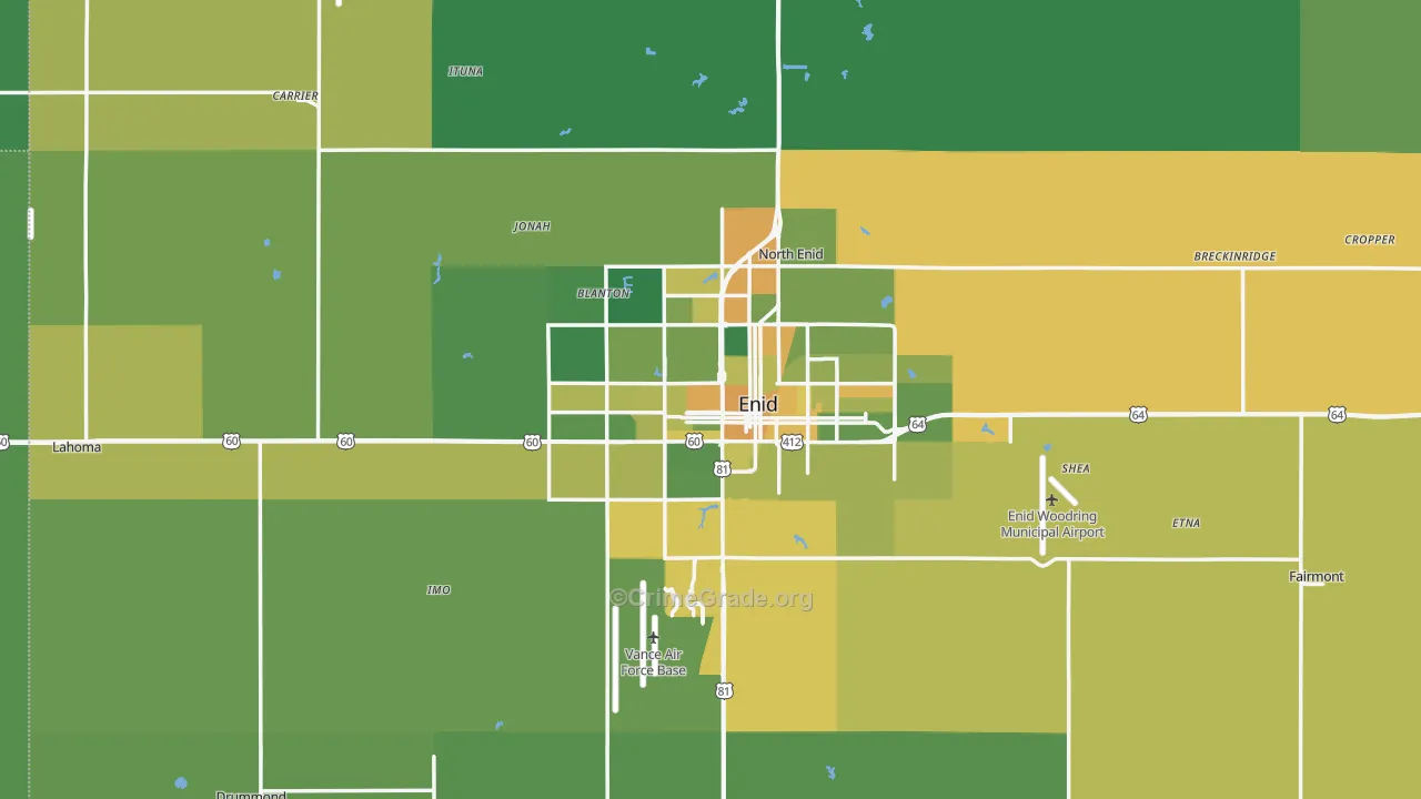 Enid, OK Map of Vehicle Theft Rates
