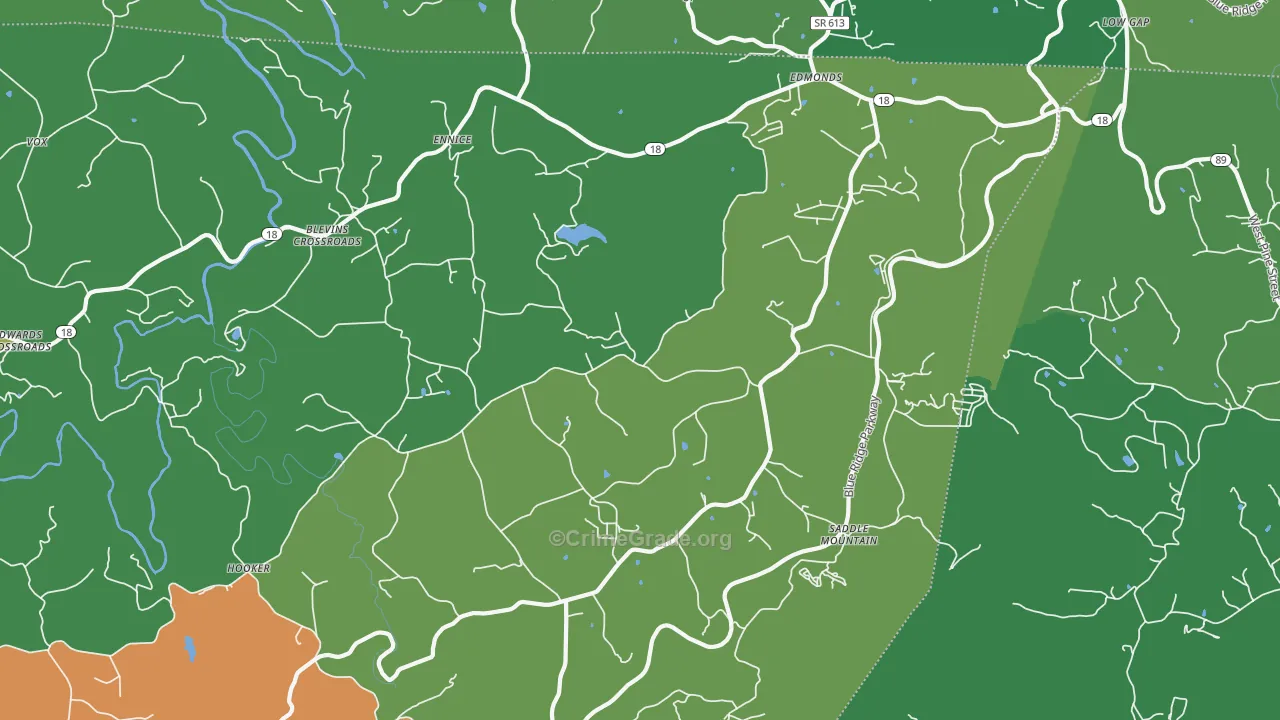 Ennice, NC Map of Vehicle Theft Rates