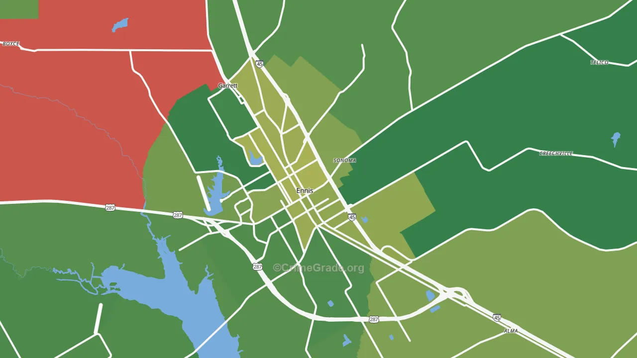 Ennis, TX Map of Vehicle Theft Rates