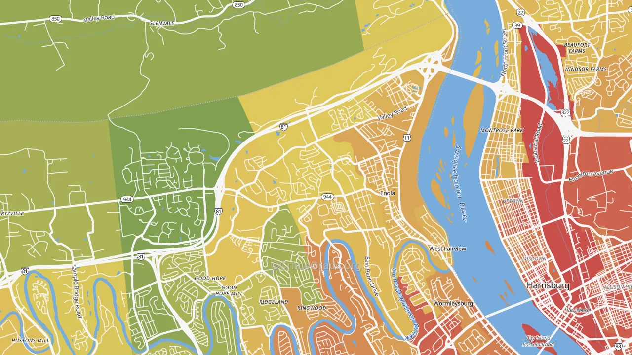 Enola, PA Map of Vehicle Theft Rates