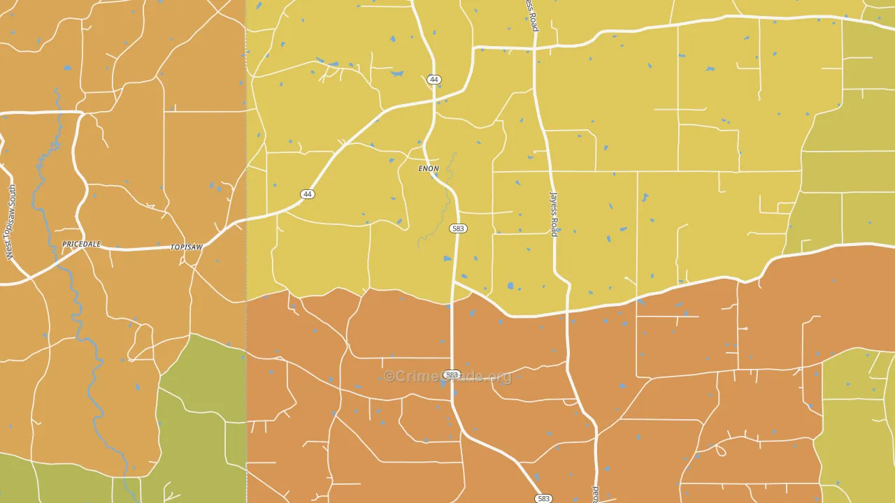 Enon, MS Map of Vehicle Theft Rates