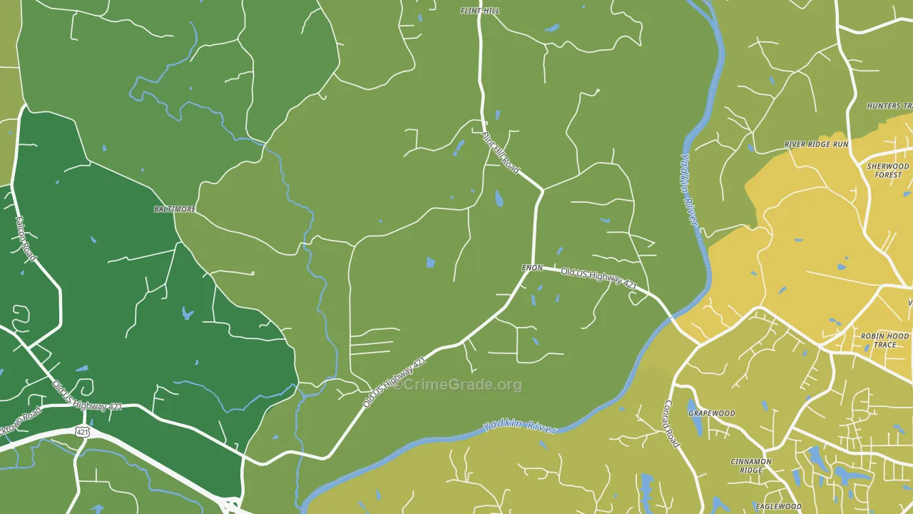 Enon, NC Map of Vehicle Theft Rates