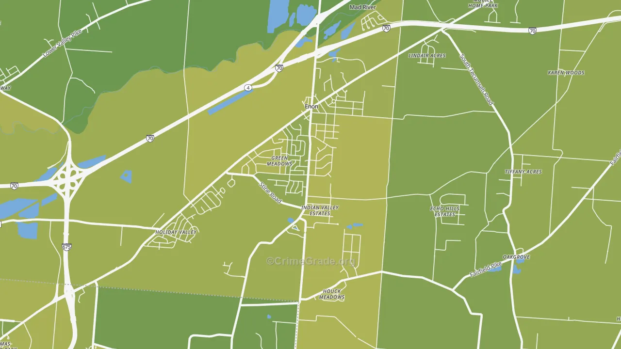 Enon, OH Map of Vehicle Theft Rates