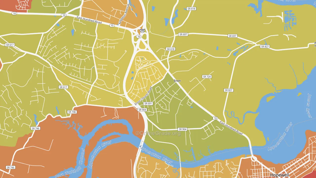 Enon, VA Map of Vehicle Theft Rates
